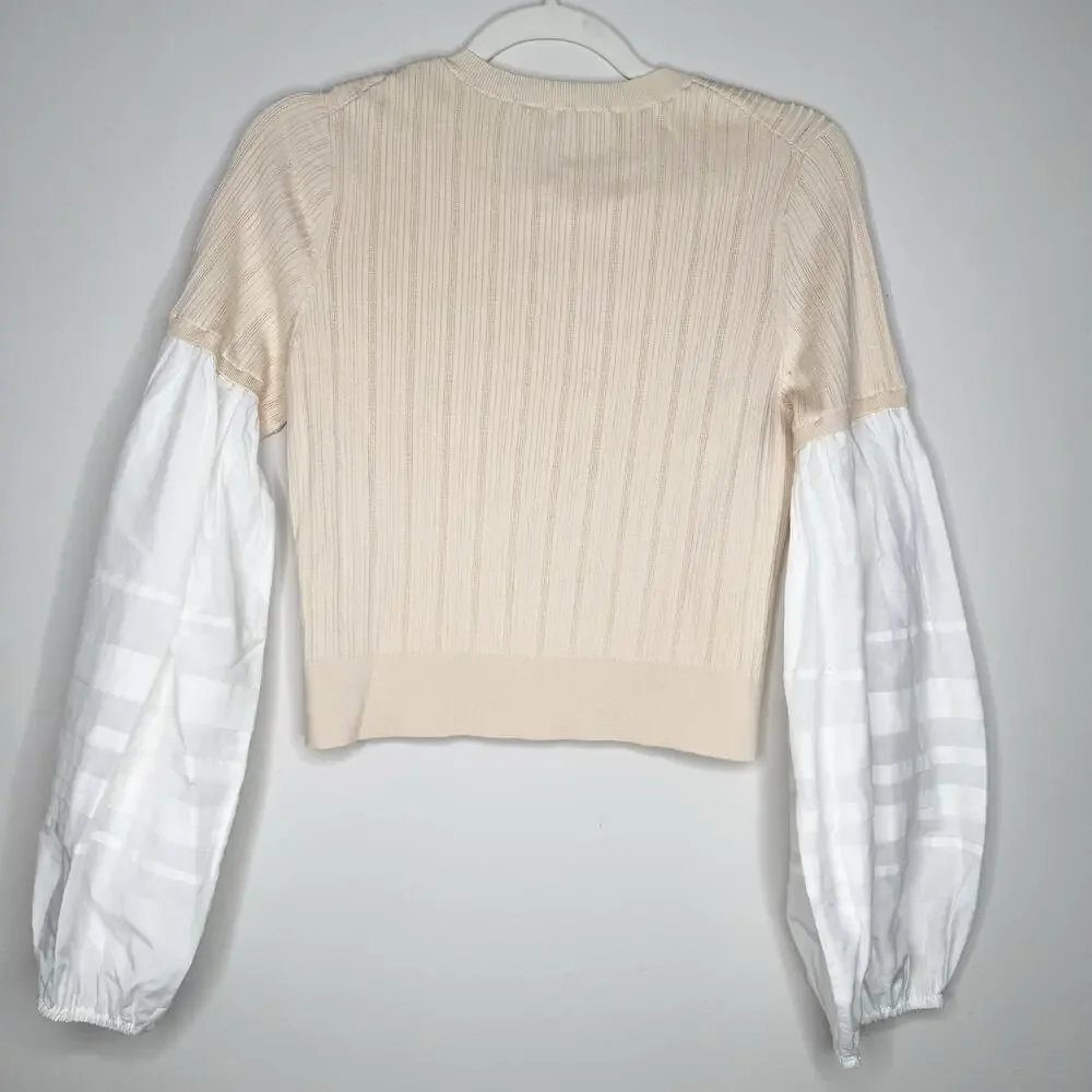 Ulla Johnson Felicia Silk Blend Cardigan Ivory Balloon Sleeve Large L